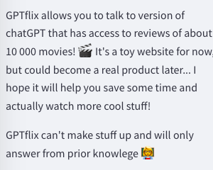 GPTFlix : GPTflix is like chatGPT for movie reviews!