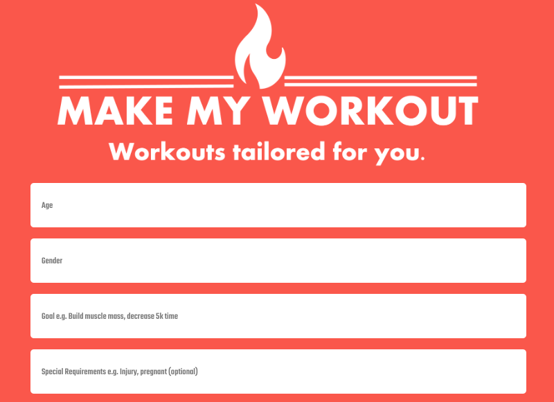 Make My Workout : Workout tailored for you