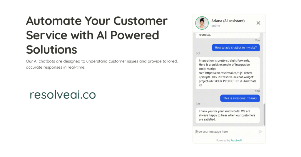 ResolveAI : Supercharge your business with ChatGPT powered AI Assistants