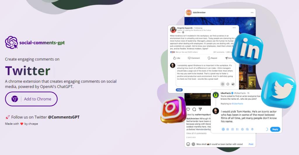 Social Comments GPT : Create engaging comments on Twitter, instagram, linkedin